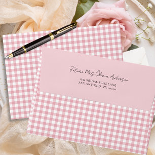 Rustic Pink Gingham Plaid Pattern Addressed Envelope