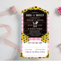 Rustic Pink Gingham Sunflowers Baby-Q Shower