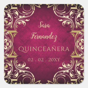 Rustic Pink Gold Elegant Quinceanera Square Sticker
