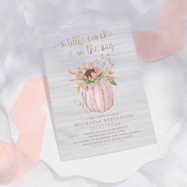 Rustic Pink & Gold Farmhouse Pumpkin Baby Shower Invitation (Creator Uploaded)