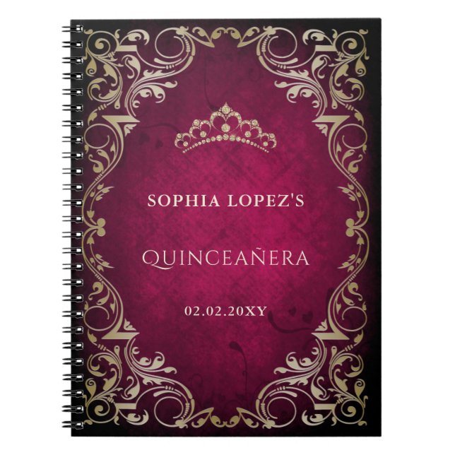 Rustic Pink Gold Princess Tiara Quinceanera   Notebook (Front)
