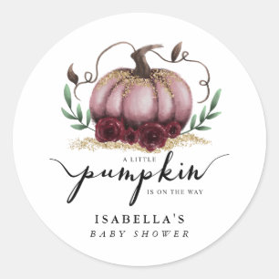 Rustic Pink Gold Pumpkin Baby Shower Favour Classic Round Sticker