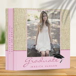 Rustic Pink Graduation Keepsake Photo Album Binder<br><div class="desc">Rustic Pink Graduation Keepsake Photo Album 3 ring binder. Rustic beige background and pink stripe with trendy pink script Graduate. Modern pink keepsake scrapbook memory album for her. Add your favourite photo into the template and personalize the custom text with your grad’s name, class year and name of the school....</div>