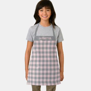 Rustic Pink Grey Buffalo Plaid Pattern Custom Apron