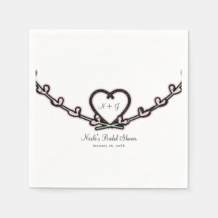 Rustic Pink Heart Vine Bridal Shower Custom Party Napkin