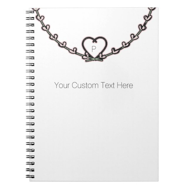 Rustic Pink Heart Vine Custom Personalized Chic Notebook (Front)