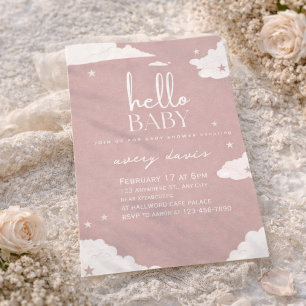 Rustic Pink hello baby cloud baby shower Invitation