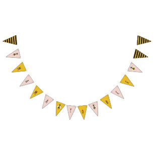 Rustic Pink Illustrated Bee Bunting Banner Sign