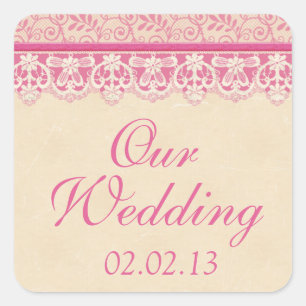 Rustic Pink Ivory Lace Wedding Envelope Seal