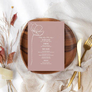 Rustic Pink Line Art Flower Wedding Menu
