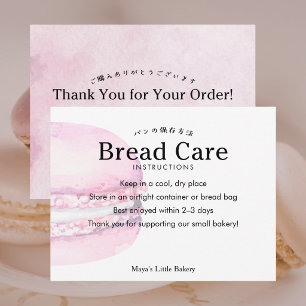 Rustic Pink Macaron Bread Care Instructions Thank You Card