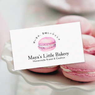 Rustic Pink Macaron Watercolor Bakery Business Card