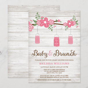Rustic Pink Mason Jar Girl Brunch Baby Shower Invitation