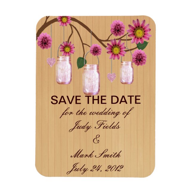 Rustic Pink Mason Jars Save The Date Magnet (Vertical)