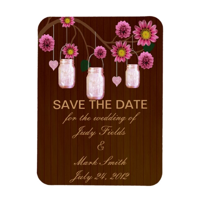 Rustic Pink Mason Jars Save The Date Magnet (Vertical)