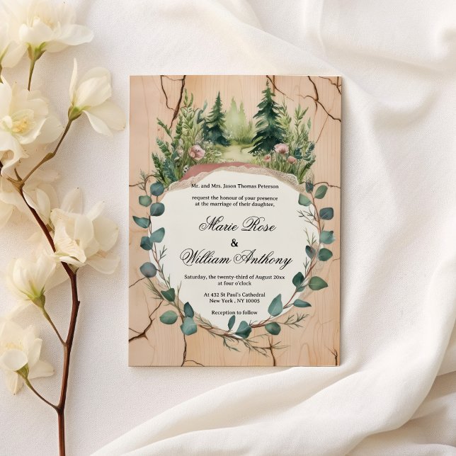 Rustic pink mint eucalyptus forest floral Wedding Invitation (Rustic pink mint eucalyptus forest floral Wedding )