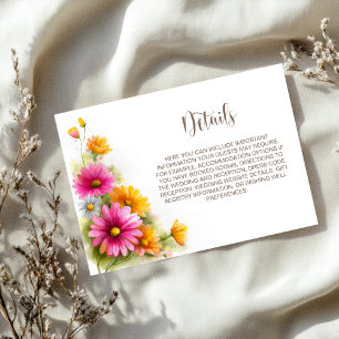 Rustic Pink Orange Floral Wedding Details Enclosure Card