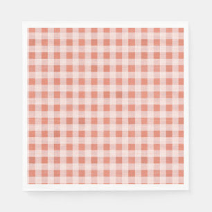 Rustic Pink Peach Gingham Pattern Paper Napkins