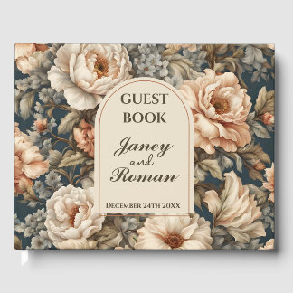 Rustic Pink Peonies Vintage Wedding Guest Book