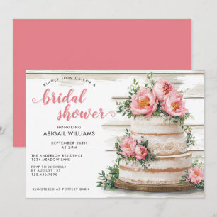 Rustic Pink Peony Cake Floral Bridal Shower Invitation