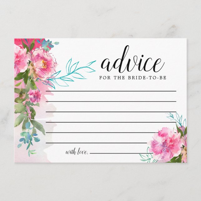 Rustic Pink Peony Floral Advice Card (Front)