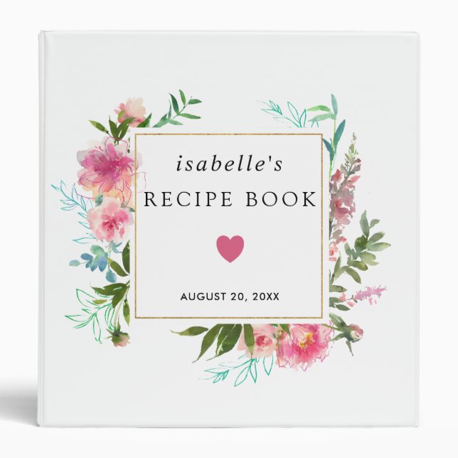 Rustic Pink Peony Floral Bridal Shower Recipe Book Binder (Front)