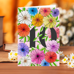 Rustic Pink Personalized 40th Birthday Floral Card