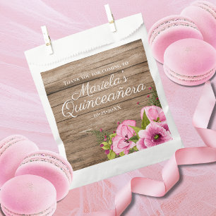 Rustic Pink Poppies Quinceañera Favour Bag