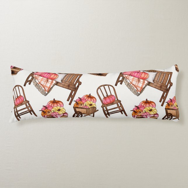 Rustic Pink Pumpkin Pattern Body Pillow (Front)