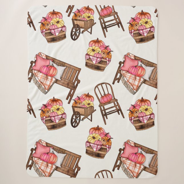 Rustic Pink Pumpkin Pattern Sherpa Blanket (Front)