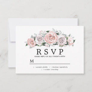 Rustic Pink Purple Rose Floral Wedding RSVP Card