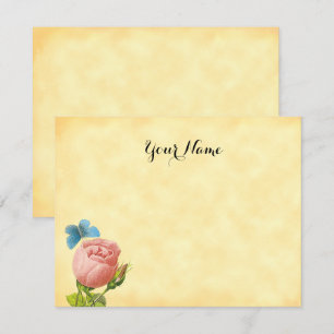 Rustic Pink Rose and Blue Moth Editable 4.25x5.5 Card