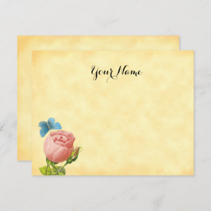 Rustic Pink Rose and Blue Moth Editable Card