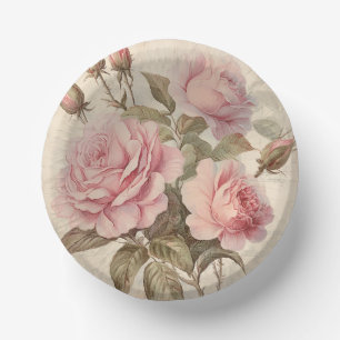 Rustic Pink Rose Bouquet Paper Plate