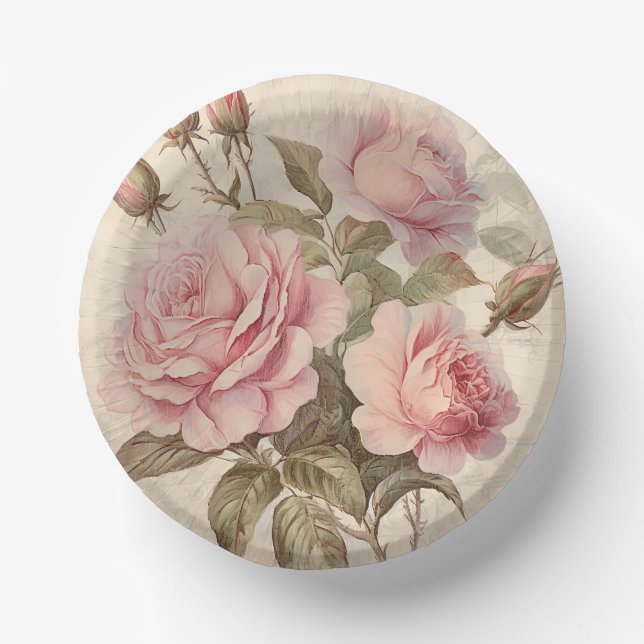Rustic Pink Rose Bouquet Paper Plate (Front)