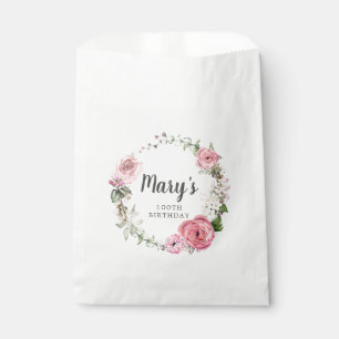 Rustic Pink Rose Floral 100th Birthday Favour Bag