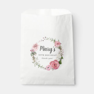 Rustic Pink Rose Floral 90th Birthday Favour Bag