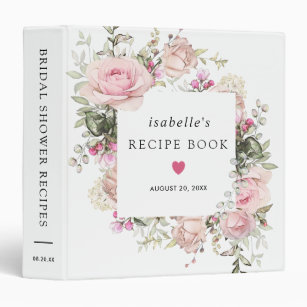 Rustic Pink Rose Floral Bridal Shower Recipe Book Binder