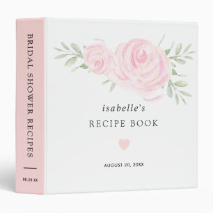 Rustic Pink Rose Floral Bridal Shower Recipe Book Binder