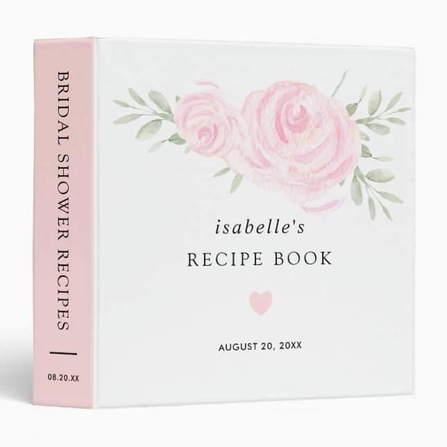 Rustic Pink Rose Floral Bridal Shower Recipe Book Binder (Front/Spine)