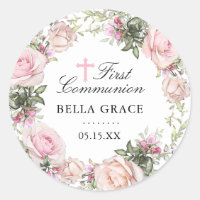 Rustic Pink Rose Floral First Communion