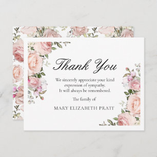 Rustic Pink Rose Floral Funeral Thank You Card