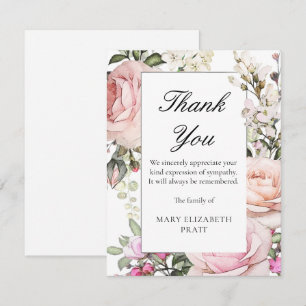 Rustic Pink Rose Floral Funeral Thank You Card