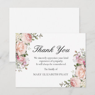 Rustic Pink Rose Floral Funeral Thank You Card