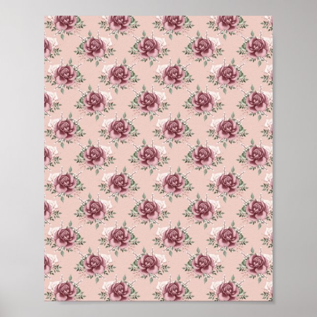 Rustic pink rose gold green bohemian floral poster (Front)