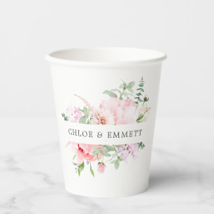 Rustic Pink Rose Personalized Wedding Paper Cups