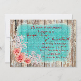 Rustic Pink Rose Turquoise Burlap Wedding rpr1 Invitation