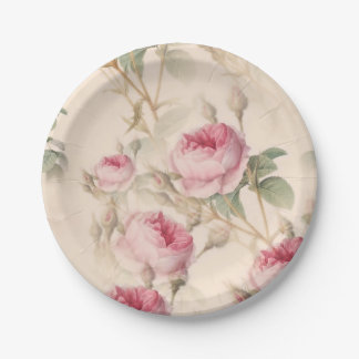 Rustic Pink Roses Paper Plate