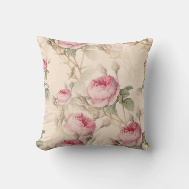 Rustic Pink Roses Throw Pillow (Front)