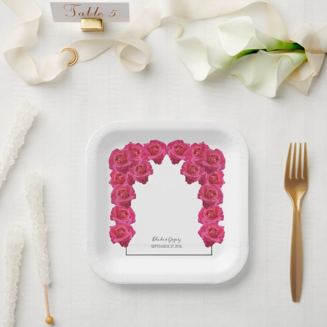 Rustic Pink Roses Wedding  Paper Plate (Wedding)